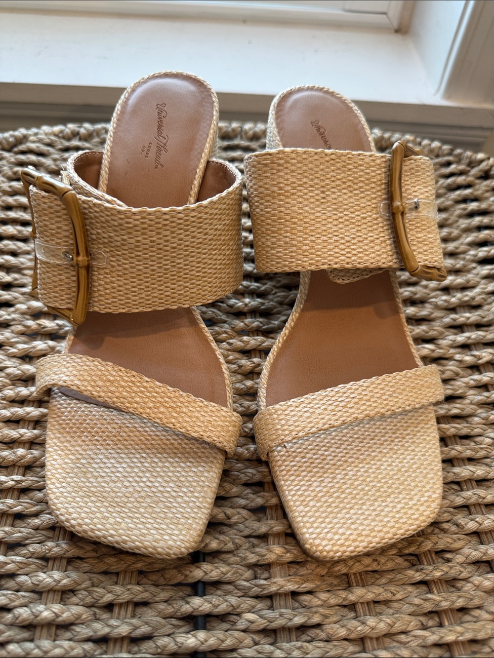 Universal Thread Natural Beige Woven Buckle Block Heels